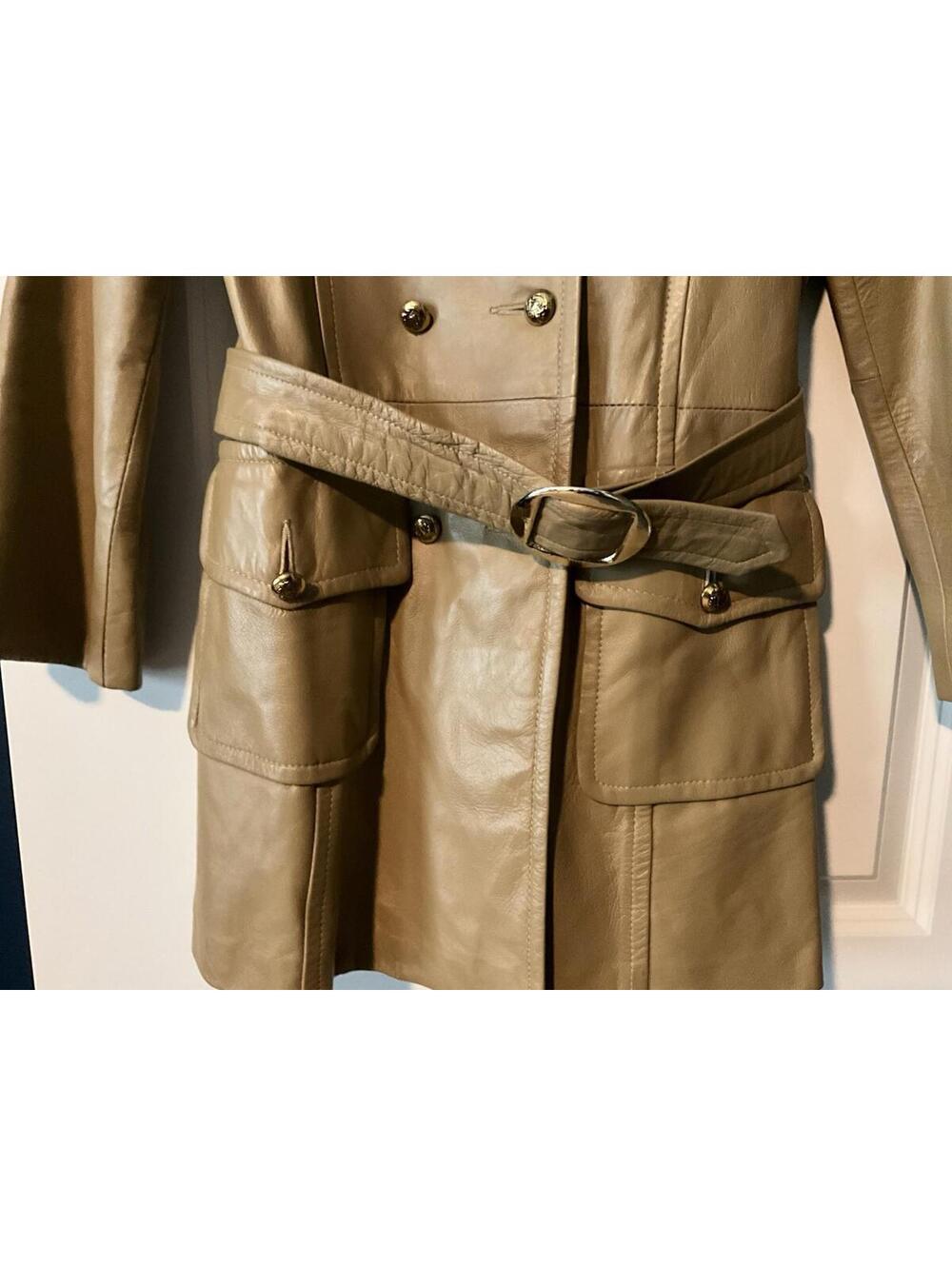 RARE Vintage Neiman Marcus Leather Double-Breasted Women’s Trench XS/S - Picture 3 of 7